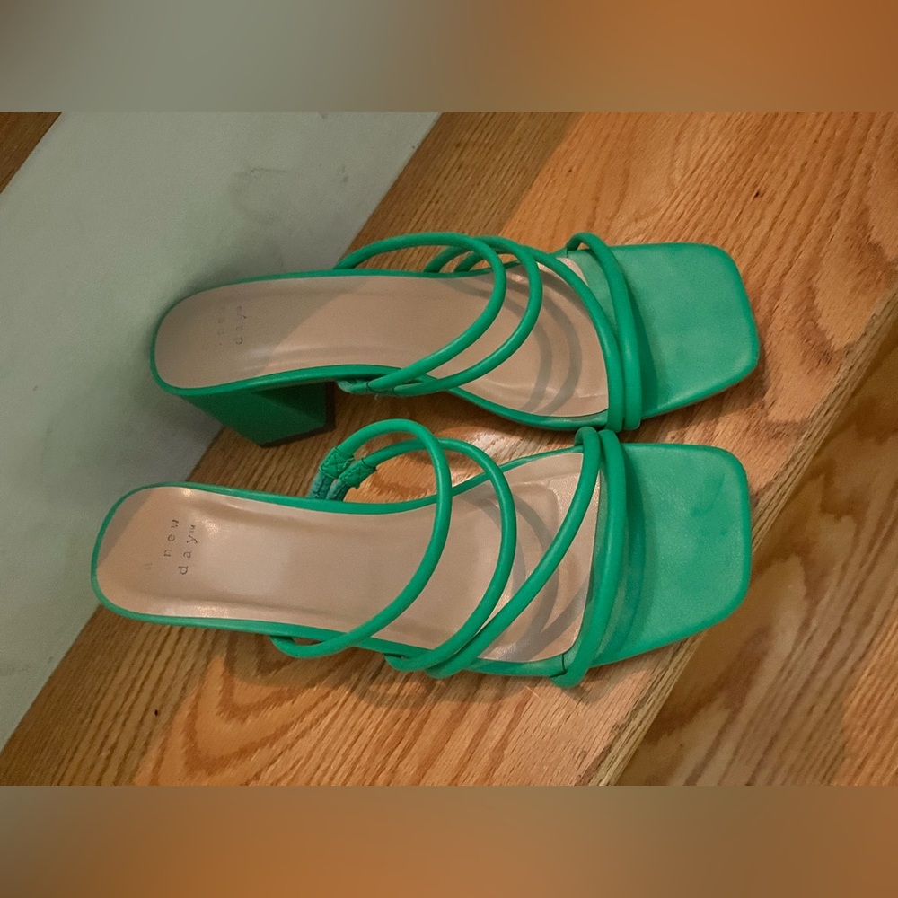 Green Strappy Sandals Chunky Heel 9.5 A New Day